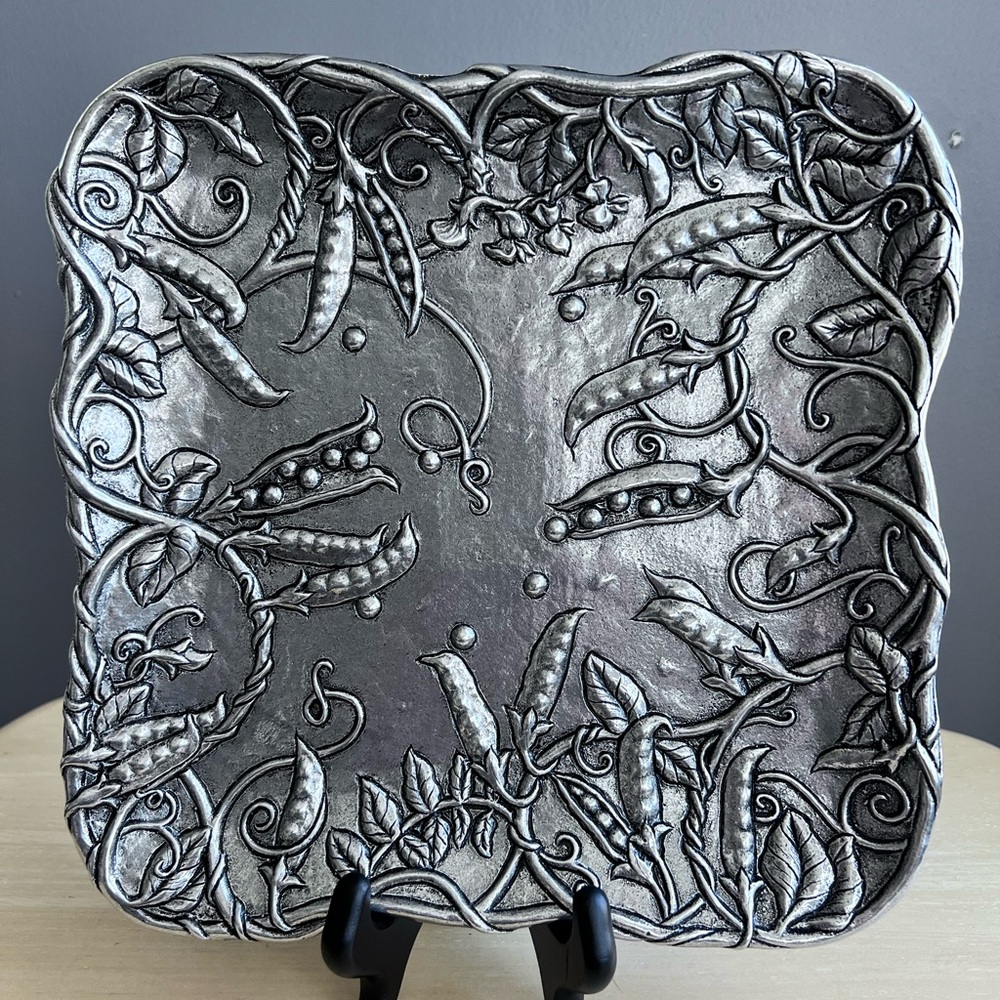 Square 9 3/4” Metal Tray with Pea Vine Relief by Carson Statesmetal is NWT